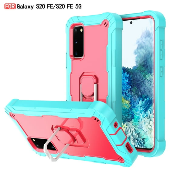 Dteck Galaxy S20 FE Case, Metal Ring Holder Kickstand Full Body Shockproof Sturdy Bumper Protective Cover for Samsung Galaxy S20 FE 5G 6.5-inch 2020, Mint+Rose