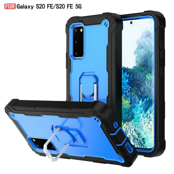 Dteck Galaxy S20 FE Case, Metal Ring Holder Kickstand Full Body Shockproof Sturdy Bumper Protective Cover for Samsung Galaxy S20 FE 5G 6.5-inch 2020, Black+Blue
