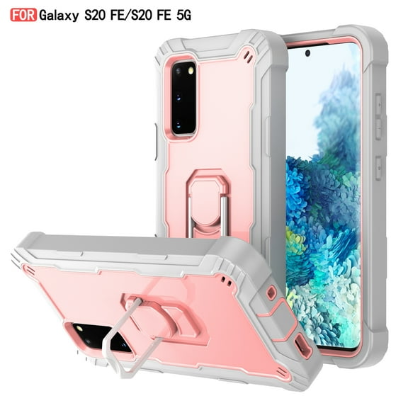Dteck Galaxy S20 FE Case, Metal Ring Holder Kickstand Full Body Shockproof Sturdy Bumper Protective Cover for Samsung Galaxy S20 FE 5G 6.5-inch 2020, Gray+Rosegold