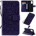 thumbnail image 1 of Dteck Galaxy S20 FE (Fan Edition) 5G Case, Embossed Flower PU Leather Magnetic Folio Flip Wallet Case Built-in Card Holder with Wrist Strap Stand Cover For Samsung Galaxy S20 FE 6.5 inch, Purple, 1 of 5