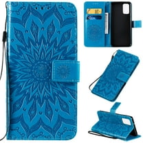 Dteck Galaxy S20 FE (Fan Edition) 5G Case, Embossed Flower PU Leather Magnetic Folio Flip Wallet Case Built-in Card Holder with Wrist Strap Stand Cover For Samsung Galaxy S20 FE 6.5 inch, Blue