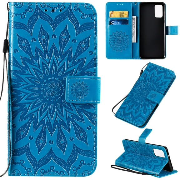 Dteck Galaxy S20 FE (Fan Edition) 5G Case, Embossed Flower PU Leather Magnetic Folio Flip Wallet Case Built-in Card Holder with Wrist Strap Stand Cover For Samsung Galaxy S20 FE 6.5 inch, Blue