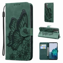 Dteck Galaxy S21 Wallet Case, [Butterfly & Flower Embossed] PU Leather Wallet Case Flip Protective Phone Cover with Card Slots and Kickstand for Samsung Galaxy S21, Green