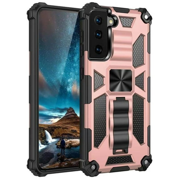 Dteck Galaxy S22 Plus Case with Kickstand,Rugged Shockproof Heavy Duty Protection, Anti-Scratch Armor Phone Case Fit Magnetic Car Mount for Samsung S22 Plus 5G, Rosegold