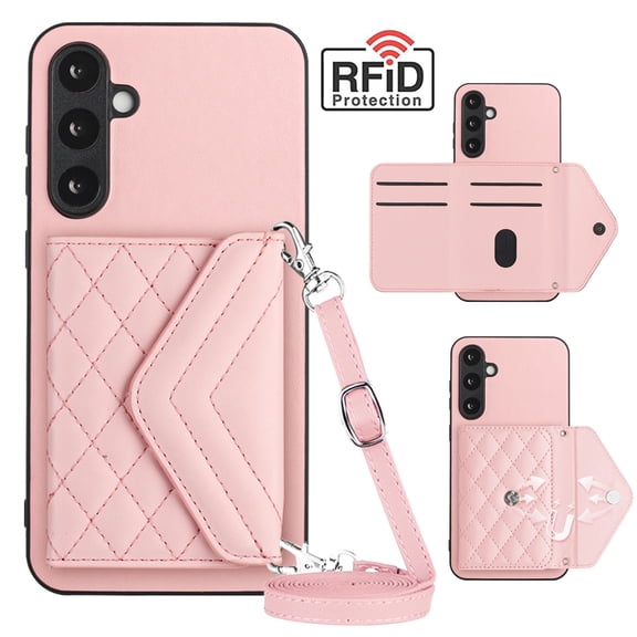 Dteck for Galaxy S22 Plus Wallet Case with Shoulder Strap, Premium PU Leather RFID Blocking Card Slots Kickstand, Magnetic Clasp and Durable Shockproof Cover for Samsung Galaxy S22 Plus/S22+ 5G,Pink