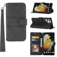 thumbnail image 1 of Dteck Galaxy S22 Ultra Case Cover with 3 Card Holder +1 Cash Slot, Vegan PU Leather Slim TPU Inner Shell with Hand Strap Lanyard Flip Book Stand Case for Samsung Galaxy S22 Ultra 5G 6.8" 2022, Black, 1 of 5