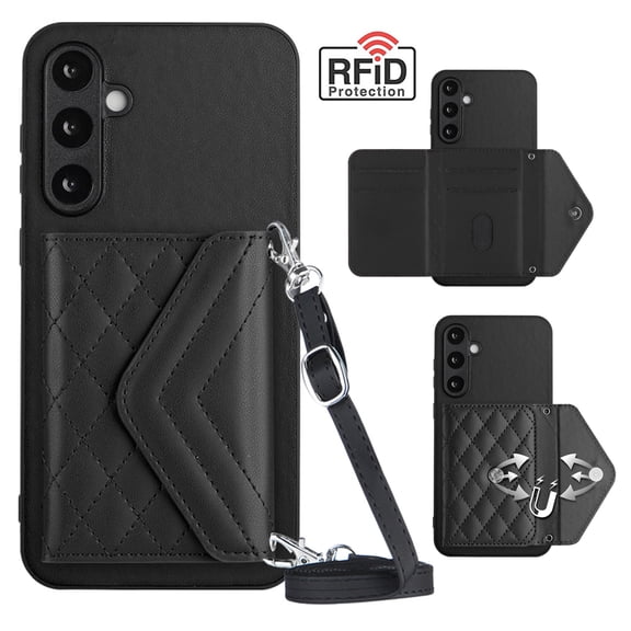 Dteck for Galaxy S22 Wallet Case with Shoulder Strap, Premium PU Leather RFID Blocking Card Slots Kickstand, Magnetic Clasp and Durable Shockproof Cover for Samsung Galaxy S22 5G,Black