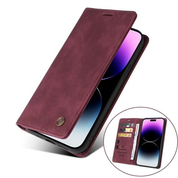 Dteck for Galaxy S23 Case, Premium Soft PU Leather Cover TPU Bumper with Card Holder Kickstand Magnetic Adsorption Flip Wallet Case for Samsung Galaxy S23,Red