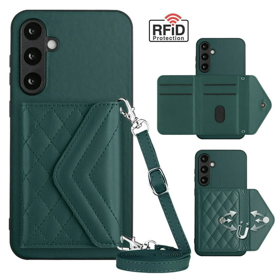 Dteck for Galaxy S23 Plus Wallet Case with Shoulder Strap, Premium PU Leather RFID Blocking Card Slots Kickstand, Magnetic Clasp and Durable Shockproof Cover for Samsung Galaxy S23 Plus/S23+ 5G,Green