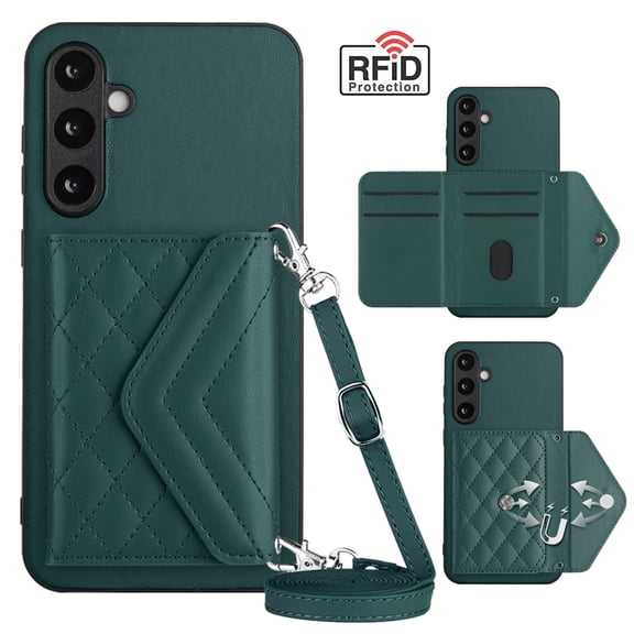 Dteck for Galaxy S23 Wallet Case with Shoulder Strap, Premium PU Leather RFID Blocking Card Slots Kickstand, Magnetic Clasp and Durable Shockproof Cover for Samsung Galaxy S23 5G,Green