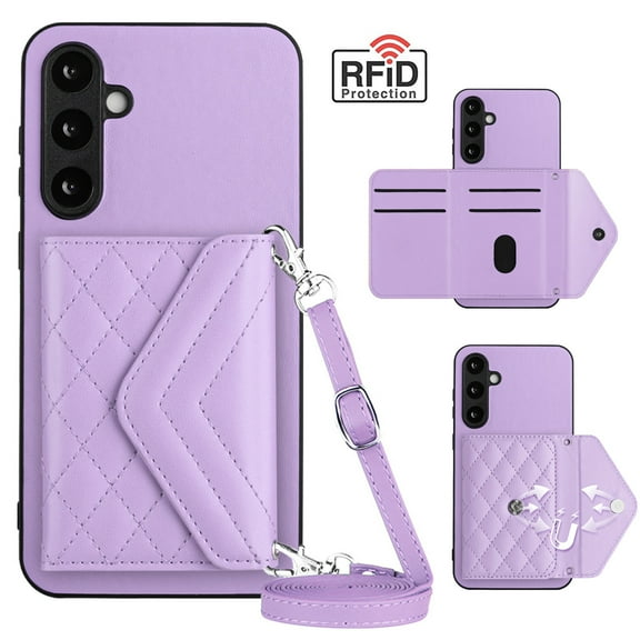 Dteck for Galaxy S23 Wallet Case with Shoulder Strap, Premium PU Leather RFID Blocking Card Slots Kickstand, Magnetic Clasp and Durable Shockproof Cover for Samsung Galaxy S23 5G,Purple