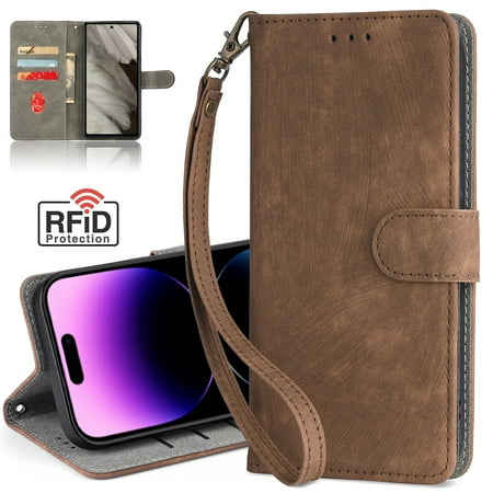 Dteck for Galaxy S24 Case, RFID Blocking Samsung S24 Wallet Case for Women Men with Card Holder Slots, Magnetic Flip PU Leather Protective Cover for Samsung Galaxy S24 5G,Brown
