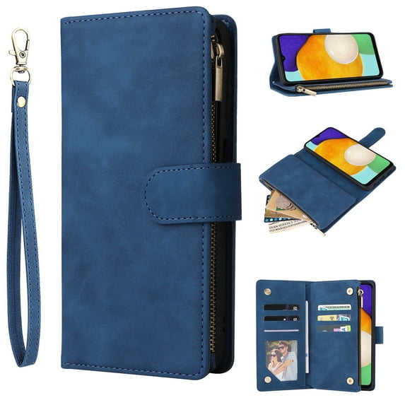 Dteck for Galaxy S25 Case, for Samsung Galaxy S25 Wallet Case with Zipper Pocket 6 Card Slots, PU Leather ID Credit Card Holder Folio Flip Kickstand Magnetic Phone Cover with Lanyard,Blue