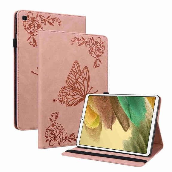 Dteck Galaxy Tab A7 Lite 8.7 2021 Book Folio Case, Multi-Viewing Angels Embossed Butterfly Florial Stand Case with Elastic Band for Samsung Galaxy Tab A7 Lite 8.7 (2021) SM-T220/T225, Pink