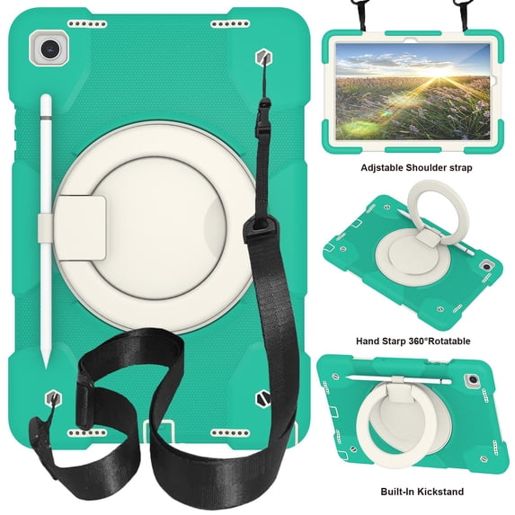 Dteck for Galaxy Tab A9 Case 8.7 Inch Case, Rugged Case for Samsung Galaxy A9 Tablet Case with 360 Rotating Stand Shoulder Strap Pen Holder, 2023 Model(SM-X110/X115/117), Mint