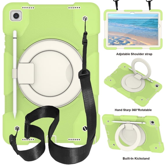 Dteck Case for Samsung Galaxy Tab A9+/A9 Plus 11Inch 2023, Heavy Duty Shockproof Rugged Cover with Portable Rotation Handle Stand Crossbody Shoulder Strap for Samsung X210/X216/X218,Green