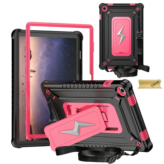 Dteck for Galaxy Tab A9 Plus Case 11 Inch with Kickstand/Shoulder Strap,Heavy Duty Military Grade Shockproof Cover for Samsung Galaxy Tab A9+/A9 Plus Tablet Case (SM-X210/X216/X218),Black/Rose