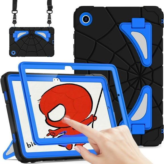 Dteck for Galaxy Tab A9 Plus Case, Samsung Galaxy Tab A9 Plus Case for Kids Samsung Tablet Cases with Shoulder Strap Stand Thickned Cornor Impact Protection Samsung Tab A9+ Case 11 Inch,Black Blue