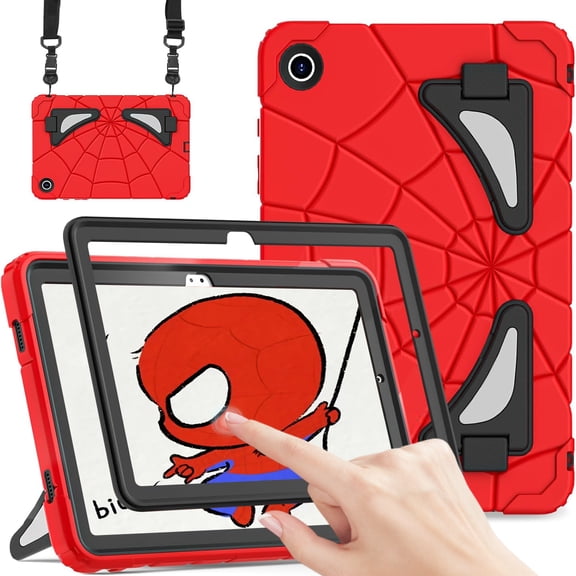 Dteck for Galaxy Tab A9 Plus Case, Samsung Galaxy Tab A9 Plus Case for Kids Samsung Tablet Cases with Shoulder Strap Stand Thickned Cornor Impact Protection Samsung Tab A9+ Case 11 Inch,Red Black