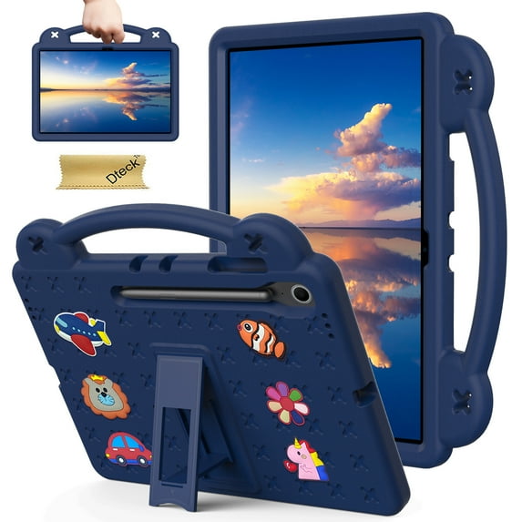 Dteck for Galaxy Tab S10 FE Plus Case (2025), Durable Shockproof Lightweight Handle Cover with Built-in Kickstand DIY Accessories for Samsung Galaxy Tab S10 FE+ 13.1 Inch SM-X610/X626B,Navy Blue