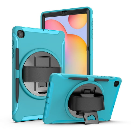 Dteck Galaxy Tab S6 Lite 2020 Case, Heavy Duty 360 Rotating Kickstand Shockproof Cover with Hand Strap / Pencil Holder / Pencil Cap For Samsung Galaxy Tab S6 Lite 10.4" SM-P610 /SM-P615,Light Blue
