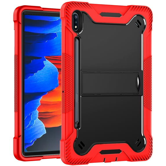 Dteck Galaxy Tab S7 Case, Heavy Duty Three Layer Rugged Shockproof Case Kickstand Protective Cover for Samsung Galaxy Tab S7 11 inch 2020 Tablet SM-T870/T875/T876, Red