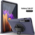 thumbnail image 1 of Dteck Galaxy Tab S7 Tablet 2020 Case, Heavy Duty 360 Rotating Kickstand Rugged Hybrid Shockproof Cover with Hand Strap For Samsung Galaxy Tab S7 11 inch SM-T870 T875, Deep Blue, 1 of 8