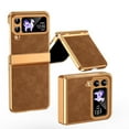 thumbnail image 1 of Dteck for Galaxy Z Flip 3 5G Plating PC Case,Shockproof Slim Anti-Slip Luxury Leather Cover with Hinge Protection Case for Samsung Galaxy Z Flip 3,Brown, 1 of 7