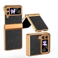 thumbnail image 1 of Dteck for Galaxy Z Flip 4 5G Plating PC Case,Shockproof Slim Anti-Slip Luxury Leather Cover with Hinge Protection Case for Samsung Galaxy Z Flip 4,Black, 1 of 7