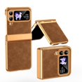 thumbnail image 1 of Dteck for Galaxy Z Flip 4 5G Plating PC Case,Shockproof Slim Anti-Slip Luxury Leather Cover with Hinge Protection Case for Samsung Galaxy Z Flip 4,Brown, 1 of 7