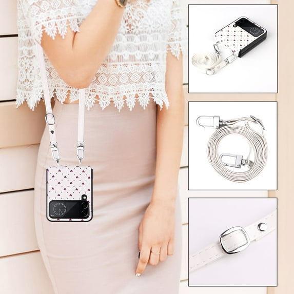 Dteck Galaxy Z Flip 4 Case with Strap, Cute Case Fit Samsung Galaxy Z Flip 4, Galaxy Z Flip 4 Case with Hinge Protection Crossbody Strap, PU Leather Protective Cover for Women Girls, Purple Bling Star