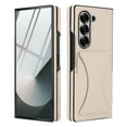 thumbnail image 1 of Dteck for Galaxy Z Fold 3 Case with Card Holder & Invisible Stand, Built-in Tempered Glass Screen Protector, PU Leather Full-Body Protection Anti-Slip Case for Samsung Galaxy Z Fold 3,Beige, 1 of 5
