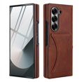 thumbnail image 1 of Dteck for Galaxy Z Fold 3 Case with Card Holder & Invisible Stand, Built-in Tempered Glass Screen Protector, PU Leather Full-Body Protection Anti-Slip Case for Samsung Galaxy Z Fold 3,Brown, 1 of 5