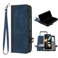 thumbnail image 1 of Dteck Galaxy Z Fold 3 Case, Z Fold3 5G Case Wallet for Women Men, Slim PU Leather Magnetic Flip Closure Wrist Strap Card Holder Wallet Case for Samsung Galaxy Z Fold3,Blue, 1 of 5