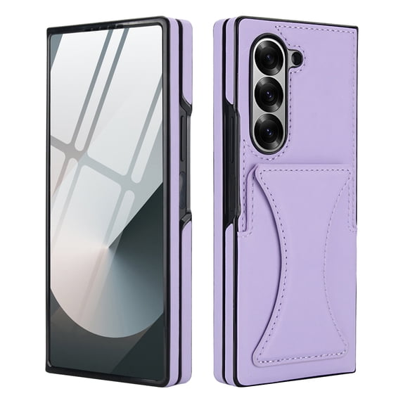 Dteck for Galaxy Z Fold 4 Case with Card Holder & Invisible Stand, Built-in Tempered Glass Screen Protector, PU Leather Full-Body Protection Anti-Slip Case for Samsung Galaxy Z Fold 4,Purple