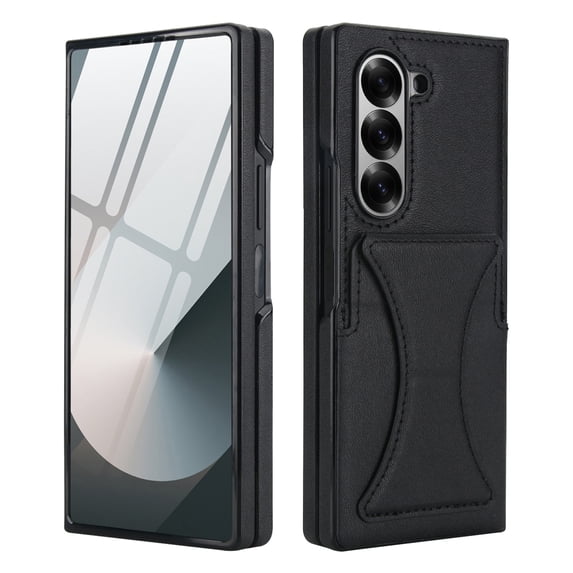 Dteck for Galaxy Z Fold 4 Case with Card Holder & Invisible Stand, Built-in Tempered Glass Screen Protector, PU Leather Full-Body Protection Anti-Slip Case for Samsung Galaxy Z Fold 4,Black