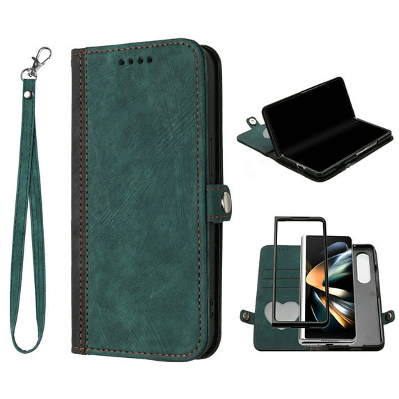 Dteck Galaxy Z Fold 4 Case, Z Fold4 5G Case Wallet for Women Men, Slim PU Leather Magnetic Flip Closure Wrist Strap Card Holder Wallet Case for Samsung Galaxy Z Fold4,Green