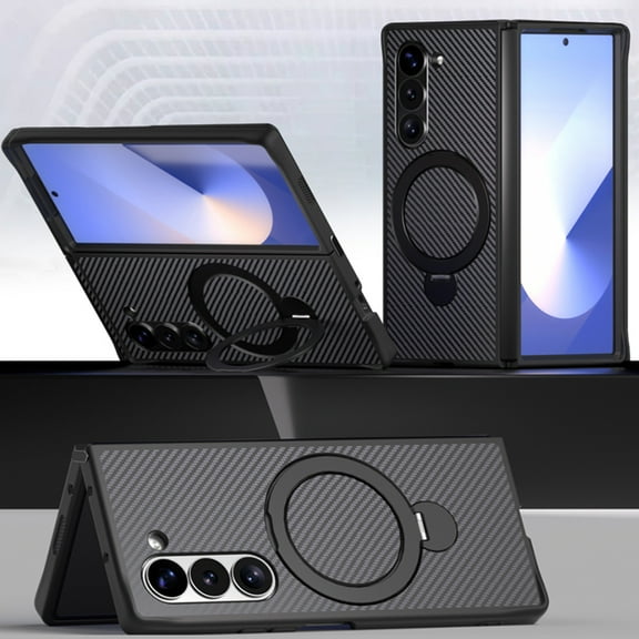 Dteck for Galaxy Z Fold 4 Case with Inivisible Magnetic Stand, Compatible with MagSafe, Carbon Fiber Pattern Shockproof Slim Phone Cover for Samsung Galaxy Z Fold 4 5G,Black