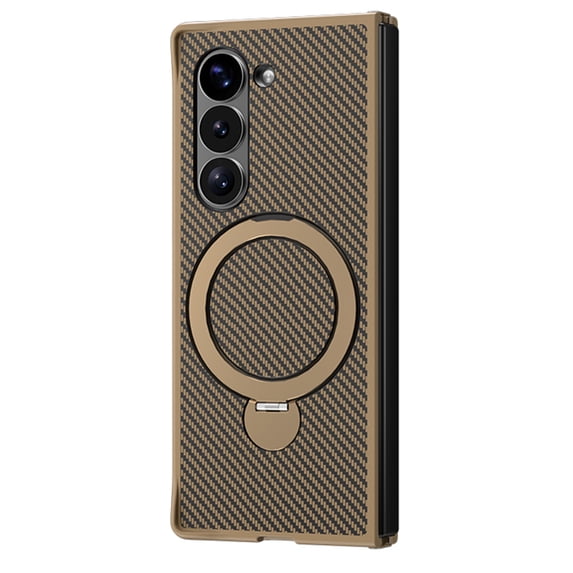 Dteck for Galaxy Z Fold 5 Case with Inivisible Magnetic Stand, Compatible with MagSafe, Carbon Fiber Pattern Shockproof Slim Phone Cover for Samsung Galaxy Z Fold 5 5G,Brown