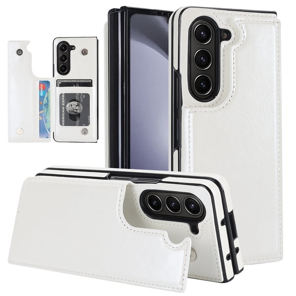 Dteck for Galaxy Z Fold 5 Case, Luxury Flip Folio Leather Wallet Case Cover with Card Slots and Kickstand for Men Women,Protective Phone Case for Samsung Galaxy Z Fold5 5G,White