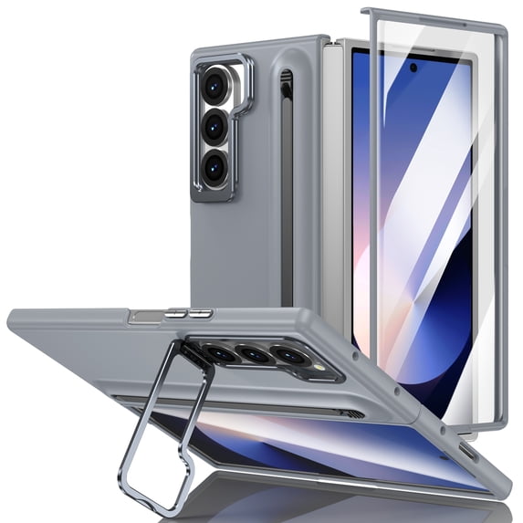 Dteck for Galaxy Z Fold 5 Case with S Pen Holder & Stylus, Built-in Kickstand and Screen Protector Support Wireless Charging Shockproof Slim Phone Cover for Samsung Galaxy Z Fold 5 5G,Gray