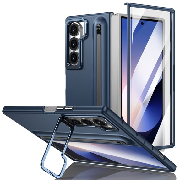 Dteck for Galaxy Z Fold 5 Case with S Pen Holder & Stylus, Built-in Kickstand and Screen Protector Support Wireless Charging Shockproof Slim Phone Cover for Samsung Galaxy Z Fold 5 5G,Darkblue