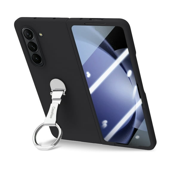 Dteck for Galaxy Z Fold 6 Case with Built-in Screen Protector, Metal Ring Holder Stand Shockproof Slim Hard PC Protective Phone Cover for Samsung Galaxy Z Fold6,Black