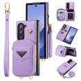 thumbnail image 1 of Dteck for Galaxy Z Fold 6 Crossbody Wallet Case, Card Holder Phone Case for Women, Zipper Leather Purse with Wrist Strap, Protective Back Cover for Samsung Galaxy Z Fold 6,Purple, 1 of 9