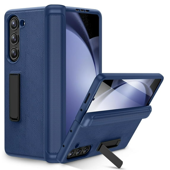 Dteck for Galaxy Z Fold 6 Phone Case with Kickstand, Full Body Case with Built-in Screen Protector & Magnetic Hinge Protection PU Leather Protective Cover for Samsung Galaxy Z Fold 6 5G,Blue