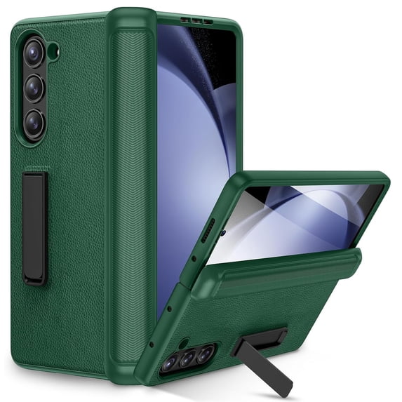 Dteck for Galaxy Z Fold 6 Phone Case with Kickstand, Full Body Case with Built-in Screen Protector & Magnetic Hinge Protection PU Leather Protective Cover for Samsung Galaxy Z Fold 6 5G,Green