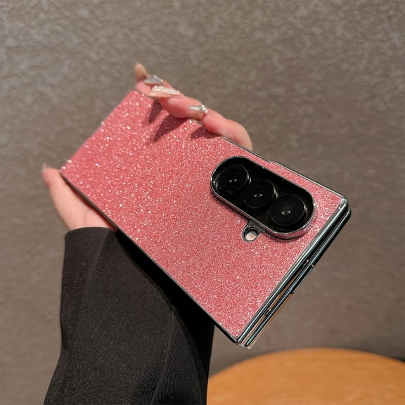 Dteck Glitter Case Compatible with Samsung Galaxy Z Fold 7,Cute Sparkle Matte Back Luxury Bling Shiny Shockproof Protective Hard PC Back Cover for Galaxy Z Fold 7 5G, Pink