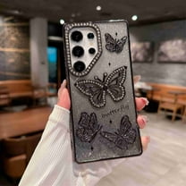 Dteck Glitter Case for Samsung Galaxy S25 Plus, Cute 3D Butterfly Pattern Plating Bling Case,Camera Protection Sparkly Slim Soft Back Cover for Women Girls, Black