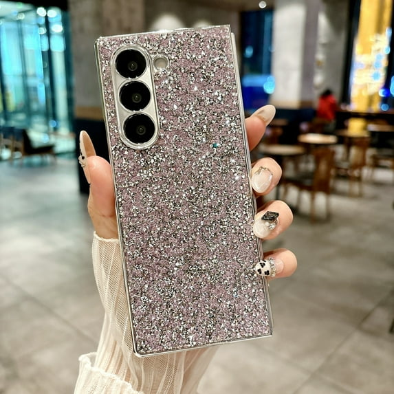 Dteck Glitter Case for Samsung Galaxy Z Fold 6, Electroplated PC Case Sparkle Protective Luxury Bling Shiny Shockproof Cover for Galaxy Z Fold 6,Purple