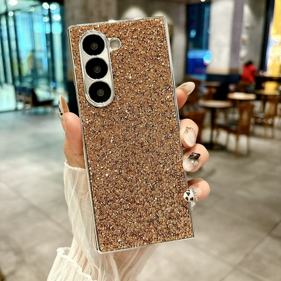 Dteck Glitter Case for Samsung Galaxy Z Fold 6, Electroplated PC Case Sparkle Protective Luxury Bling Shiny Shockproof Cover for Galaxy Z Fold 6,Rosegold